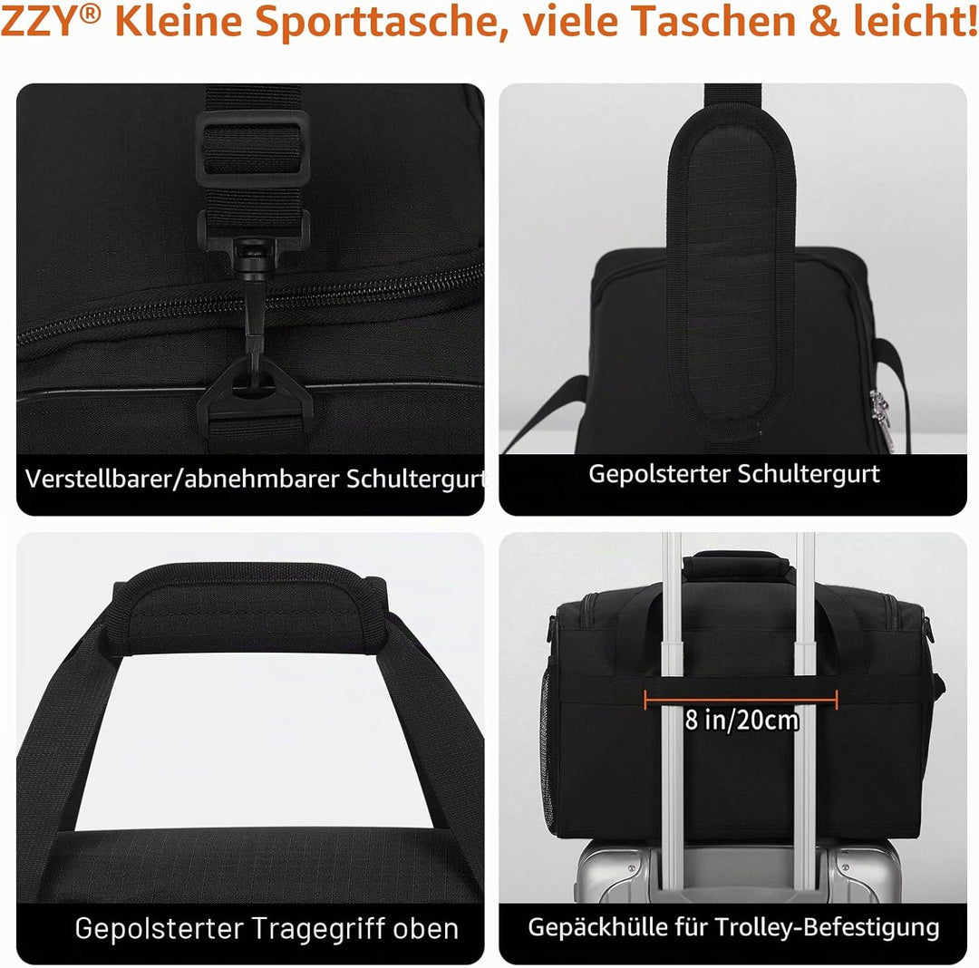 ZZY 20L Sporttasche Klein, Trainingstasche Gym Bag 40x20x25cm, Kleine Fitnesstasche & Weekender für