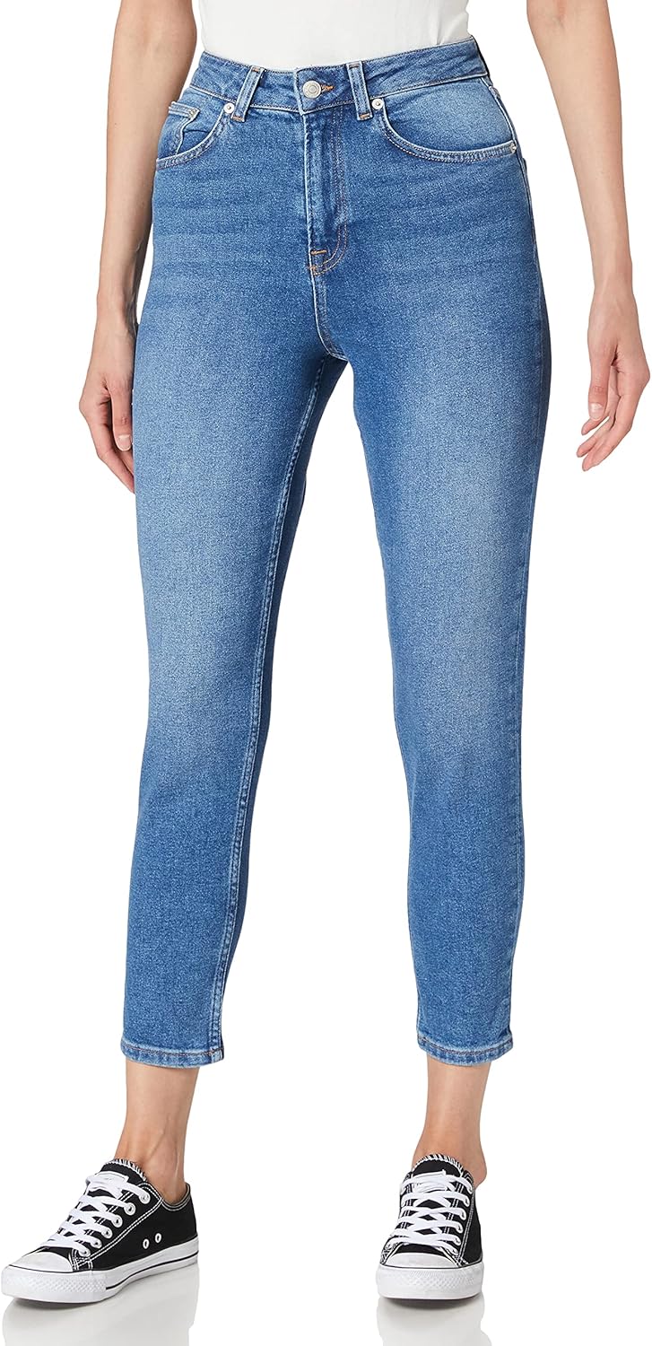 NA-KD Damen Comfort Mom Jeans 36 Mittelblau, 36 Mittelblau