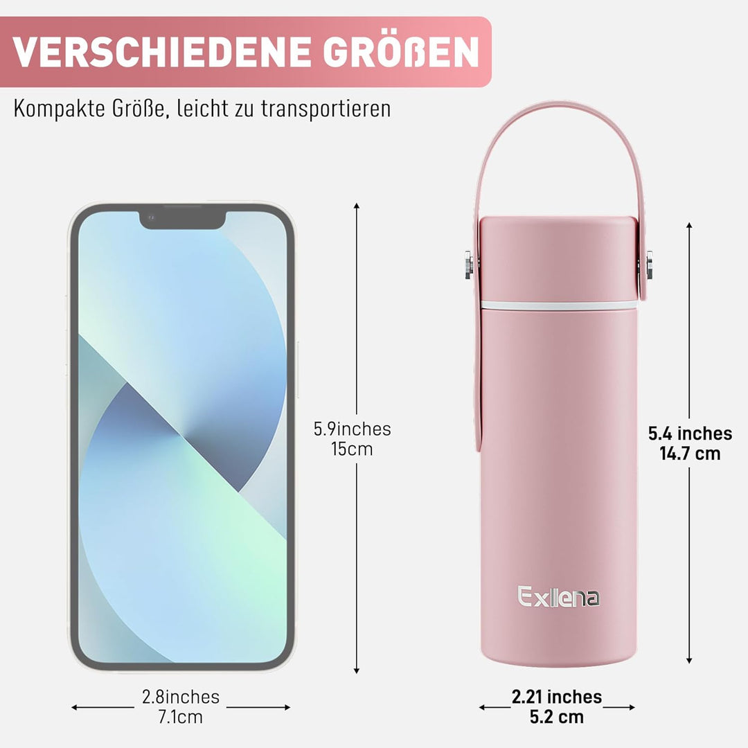 Exllena Trinkflasche Klein 200ml mit Verstellbarer Silikon-Griff – Mini Thermosflasche mit Edelstahl