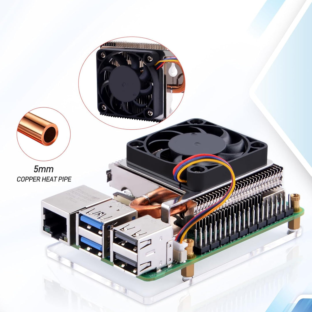 GeeekPi Ultra Thin ICE Tower Cooler for Raspberry Pi 5, Aluminum Heatsink with 40x40x5mm PWM Cooling