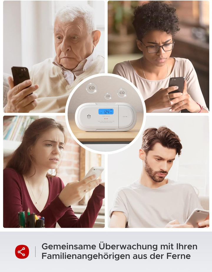 X-Sense Smart-Kohlenmonoxidmelder, WLAN-Kohlenmonoxidmelder, Echtzeit-Push-Benachrichtigungen über X