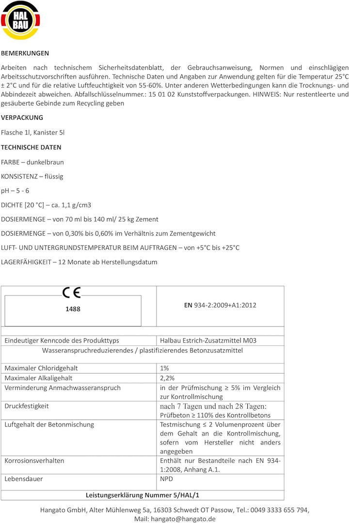 Estrichzusatzmittel 5L für Fussbodenheizung Heizestrichen Beton Plastifizierer Heizsysteme M03
