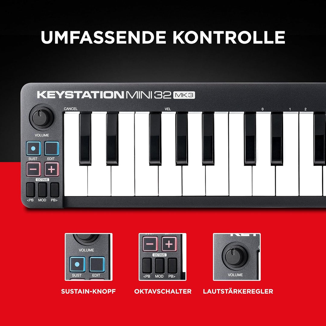 M-Audio Keystation Mini 32 MK3 - Ultra-portabler Mini USB MIDI Keyboard Controller mit MPC Beats Key