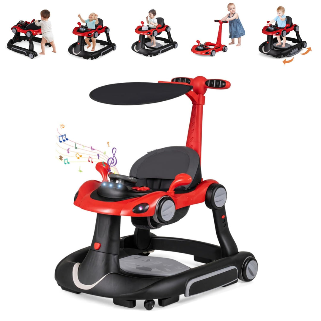 LIFEZEAL Lauflernwagen mit Sonnenschirm, 6-in-1 Lauflernhilfe Gehhilfe Baby mit Licht, Musik, Spiele