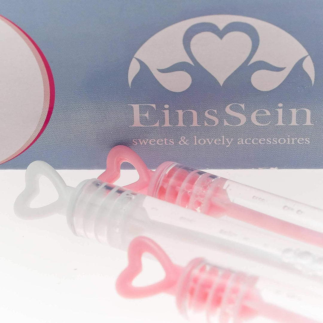 EinsSein 96x Seifenblasen Hochzeit Herzgläschen Box Weiss-rosa - Gastgeschenke für die Hochzeit Tauf