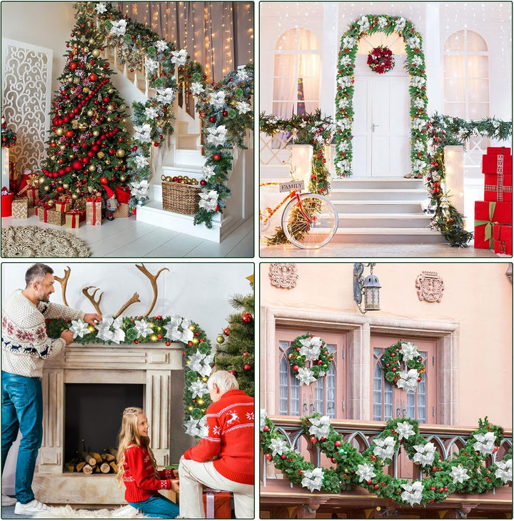 Timiyou Weihnachtsgirlande, 270cm Tannengirlande mit Blumen und Rote Beere, Weihnachtsdeko Innen Aus