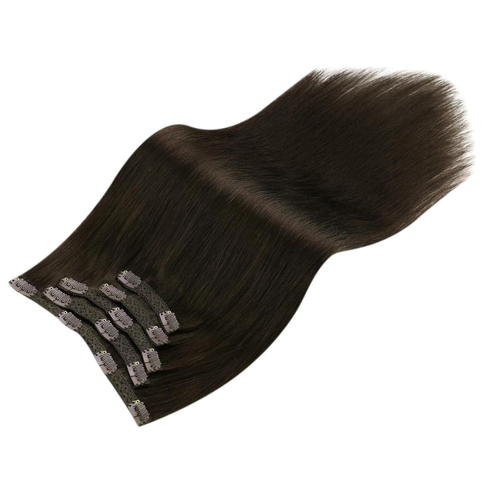 Moresoo Clip in Extensions Braun Remy Echthaar Haarverlängerung Clip in Extensions Echthaar Dunkelst