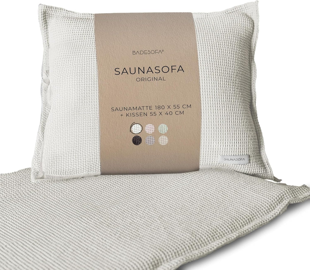 SAUNASOFA Premium Sauna-Matte & Sauna-Kissen Set in Nature | Hitzebeständige Saunamatte zum Liegen a