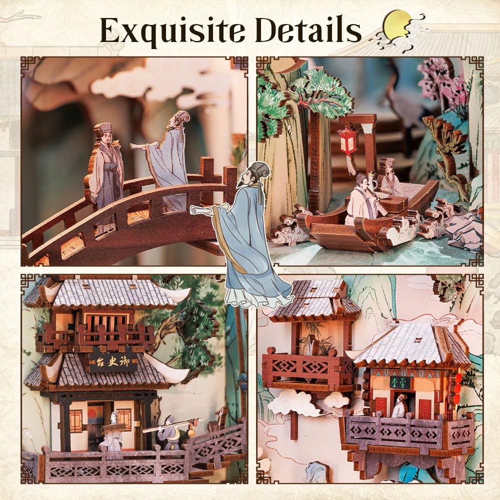 CUTEBEE Book Nook Kit mit Staubschutzhülle–DIY Puppenhäuser Miniatur Haus Kit mit LED-Licht,Booknook