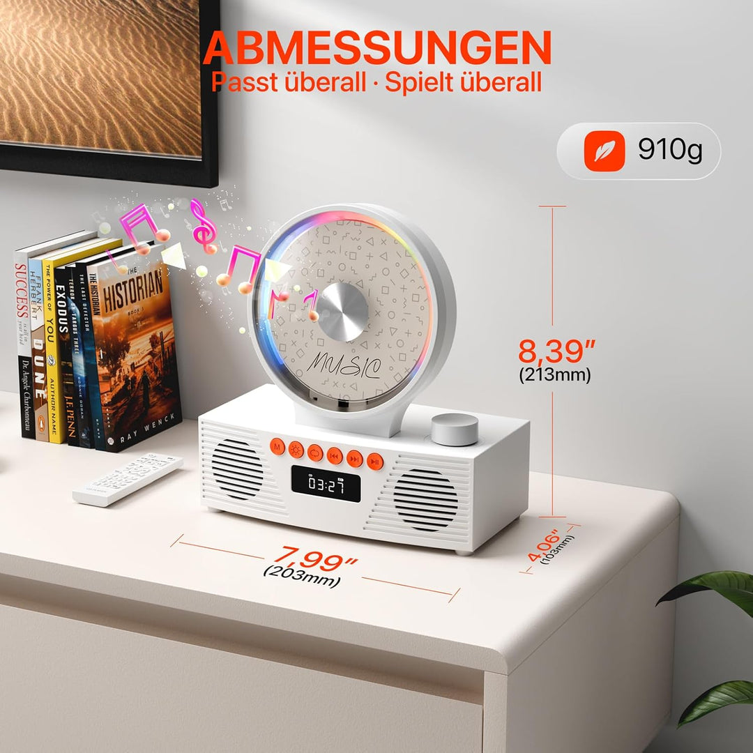 ROADOM Retro CD-Player mit Bluetooth 5.3 & Dualen Lautsprechern, 4000mAh Akku, 6-in-1 Wiedergabe (CD