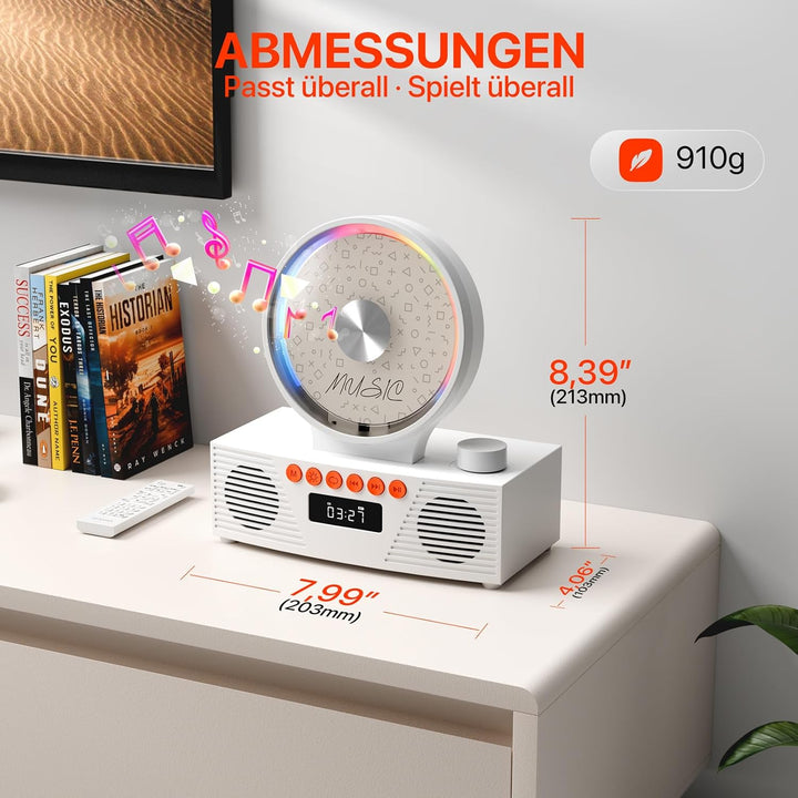 ROADOM Retro CD-Player mit Bluetooth 5.3 & Dualen Lautsprechern, 4000mAh Akku, 6-in-1 Wiedergabe (CD