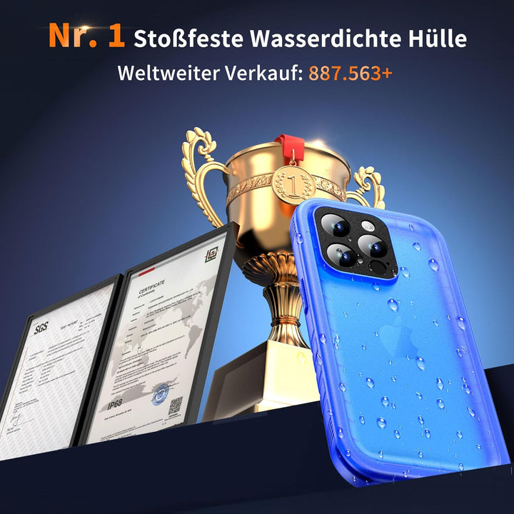 Cozycase für iPhone 15 Pro wasserdichte Outdoor Hülle Blau - 360 Grad Panzerhülle Stossfest Komplett