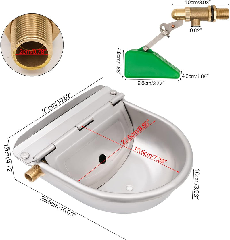 4 Liter Automatische Edelstahl Tränkeschalen für Rinder mit 2 Stück 1/2 Zoll Messing Schwimmerventil