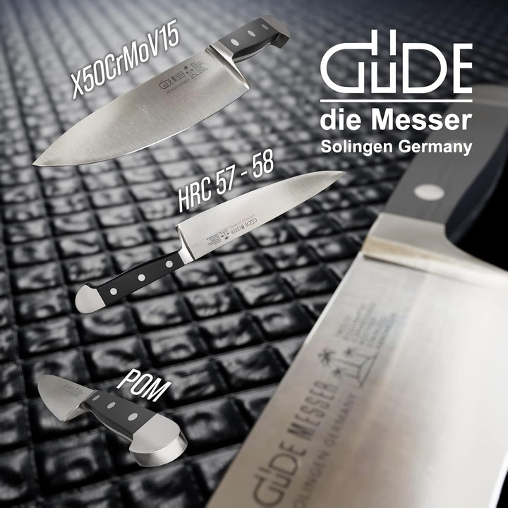 GÜDE Solingen - Kochmesser geschmiedet, 21 cm, POM schwarz, ALPHA, Küchenmesser, Doppelkropf, Handma