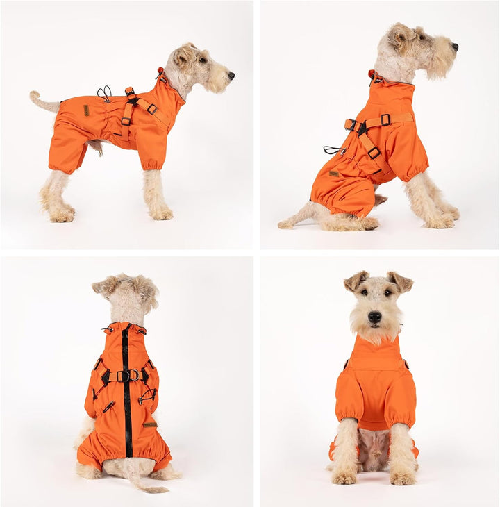 Hundegeschirr, Regenmantel, verstellbar, 4 Beine, Hundejacke mit Geschirr, reflektierender Overall,