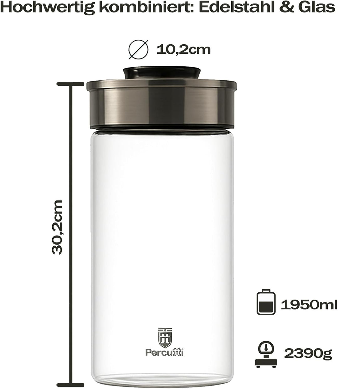 BURI Vorratsglas Vakuumglas 6er Set 1950ml | Vorratsdosen Glas mit Edelstahl Deckel & Vakuum Klick-M