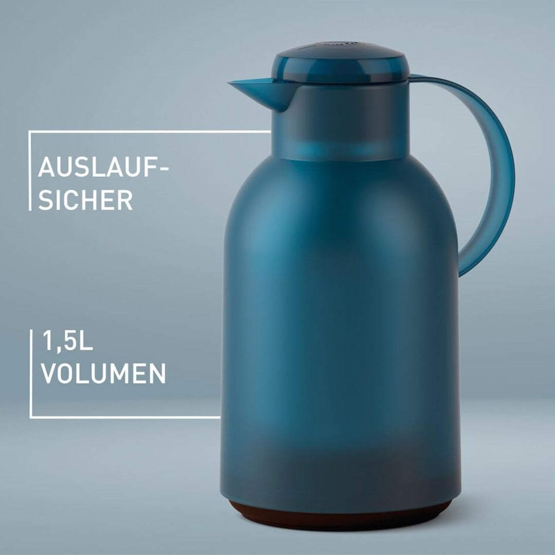 Emsa N40120 Samba Isolierkanne |1,5 Liter | Quick Press Verschluss | 12h heiss und 24h kalt | Transl