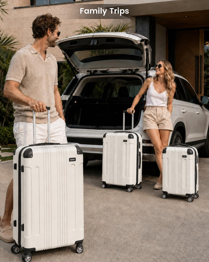 Kono Leichter Koffer Hartschale ABS Gepäck mit 4 Spinnrollen, Beige 3 Teilig Kofferset