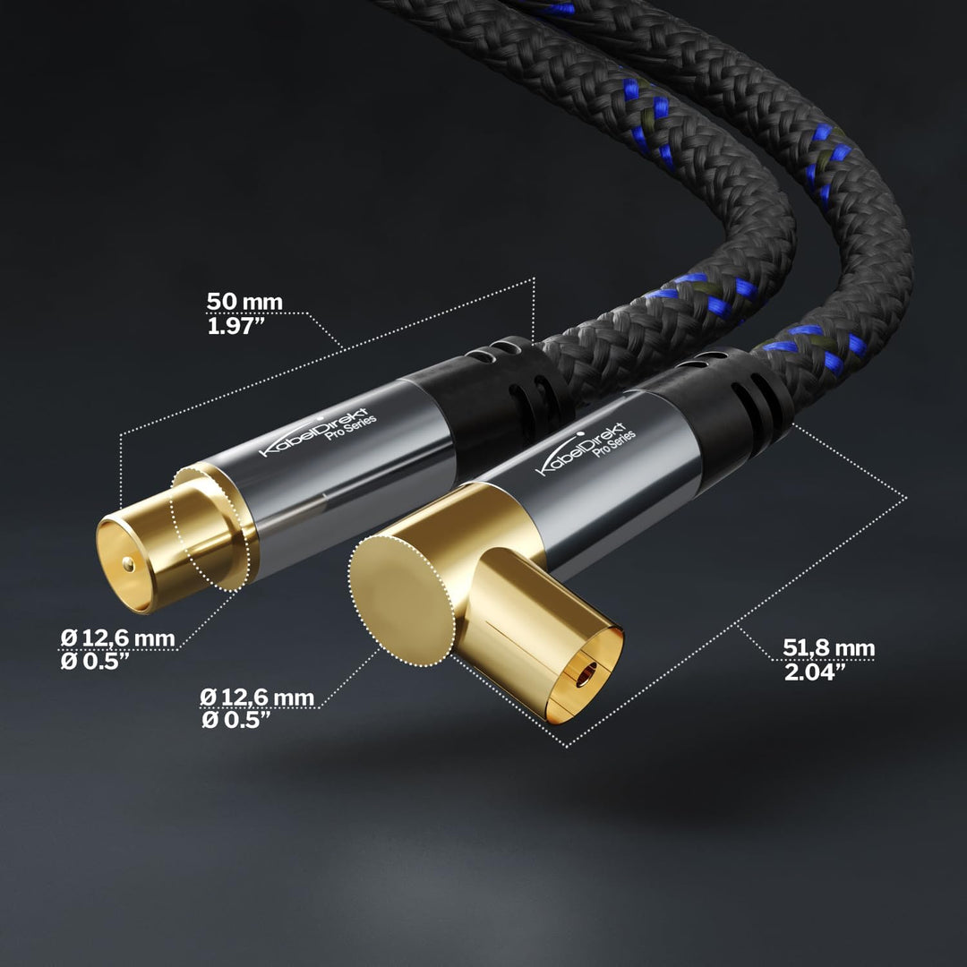 KabelDirekt – 4K Antennenkabel Nylon, TV Kabel 90° gewinkelt/gerade – 15m – Fernsehkabel mit Metalls