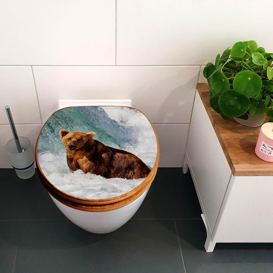 banjado® Design WC Sitz Bambus Absenkautomatik mit Motiv Bär Im Wasser/Toilettendeckel mit Absenkaut