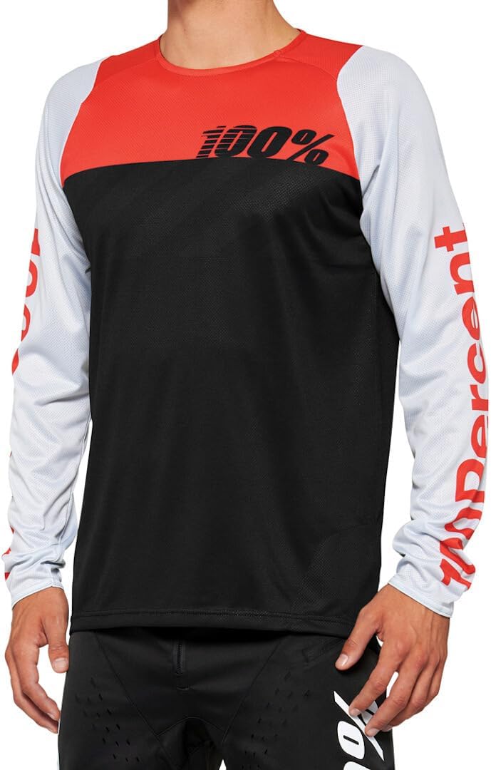 1 Unisex Long Sleeve Jersey 100% R-core Black/White Cycling (Pack of 1), Black/Red