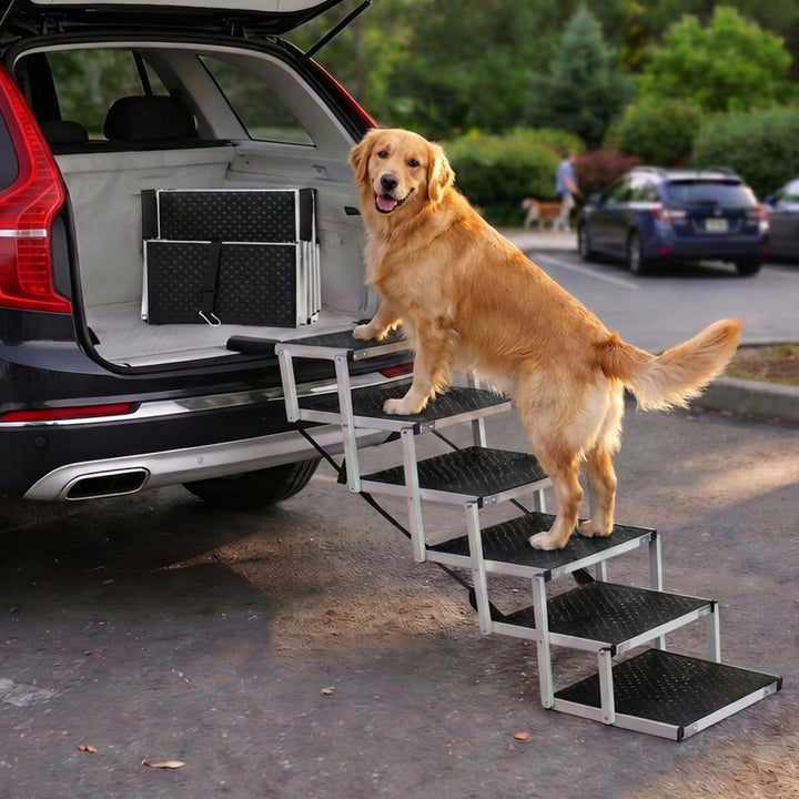 Hundetreppe Auto Klappbar – 4, 5 oder 6 Stufen für niedrige bis hohe Kofferraumhöhen (63–81 cm) – Fü