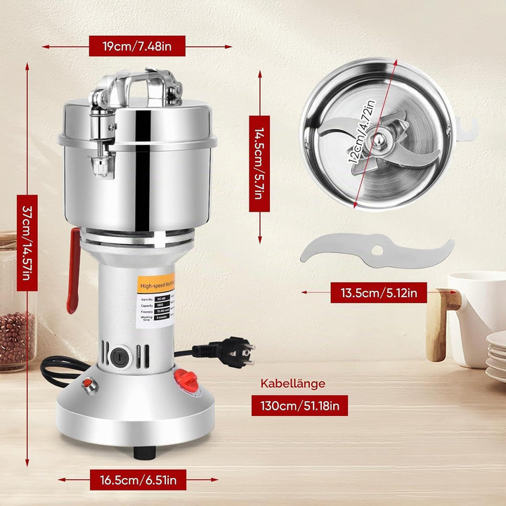 Sunowl Tragbare Getreidemühle 500g,Getreidemühle Elektrisch Hochgeschwindigkeit 220 V,3 Klingen Timi