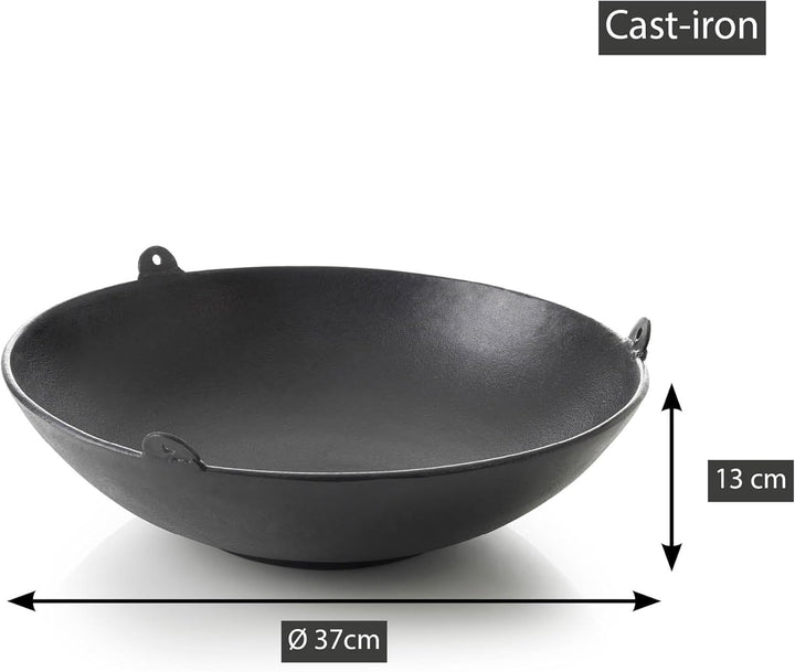 Barbecook Junko Gusseisen Wok zum Befestigen am Schwenkgrill, schwarz, rund, 37 cm