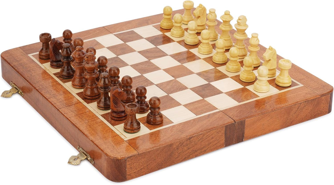 Ajuny Rosewood Folding Magnetic Chess Board Game mit eingebauter Lagerung für Erwachsene, Kinder 12x