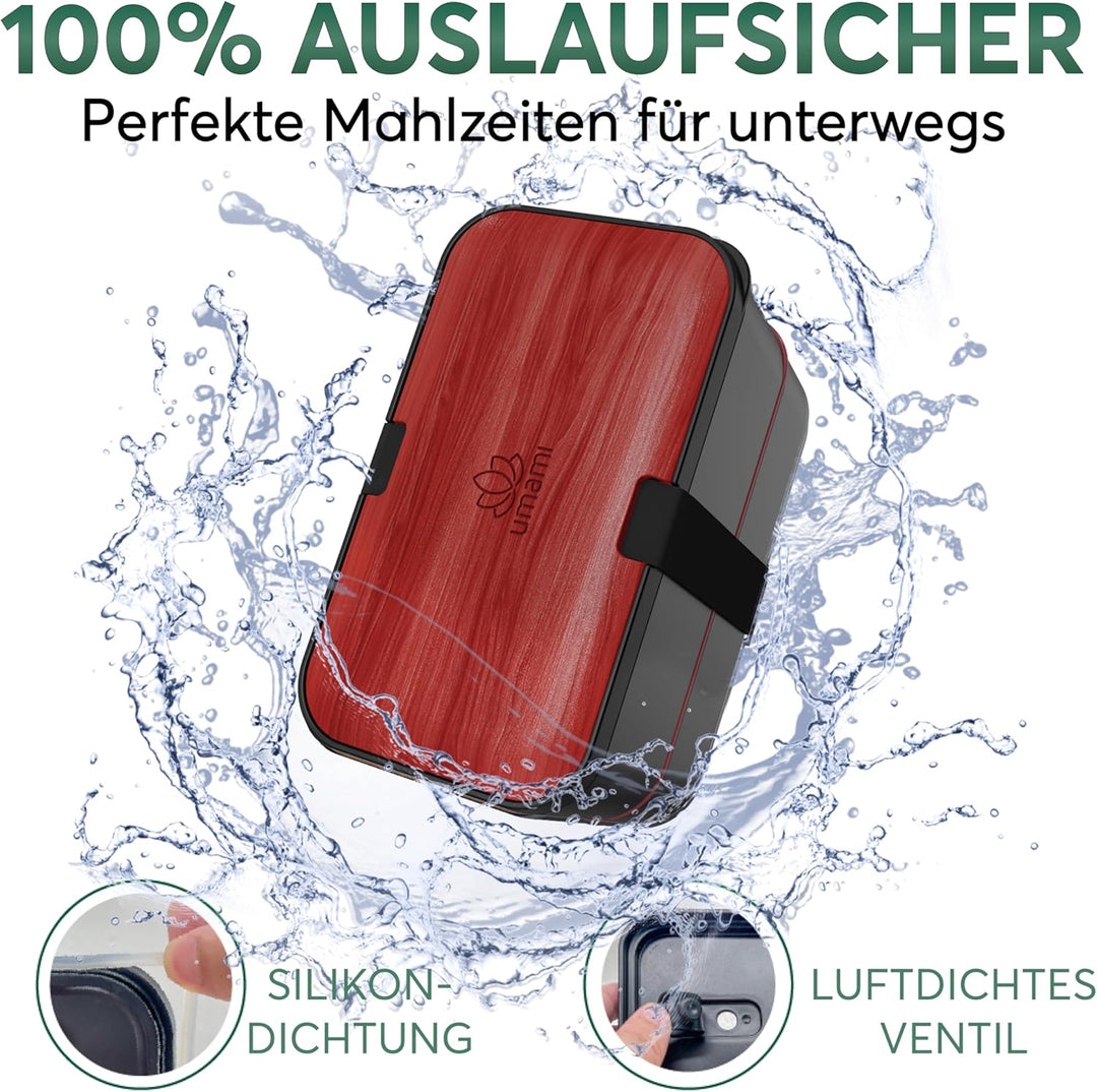 Umami Premium Lunchbox Erwachsene, Verschachtelbar Auslaufsichere Bento Box mit 4 Bestecke & Fächern