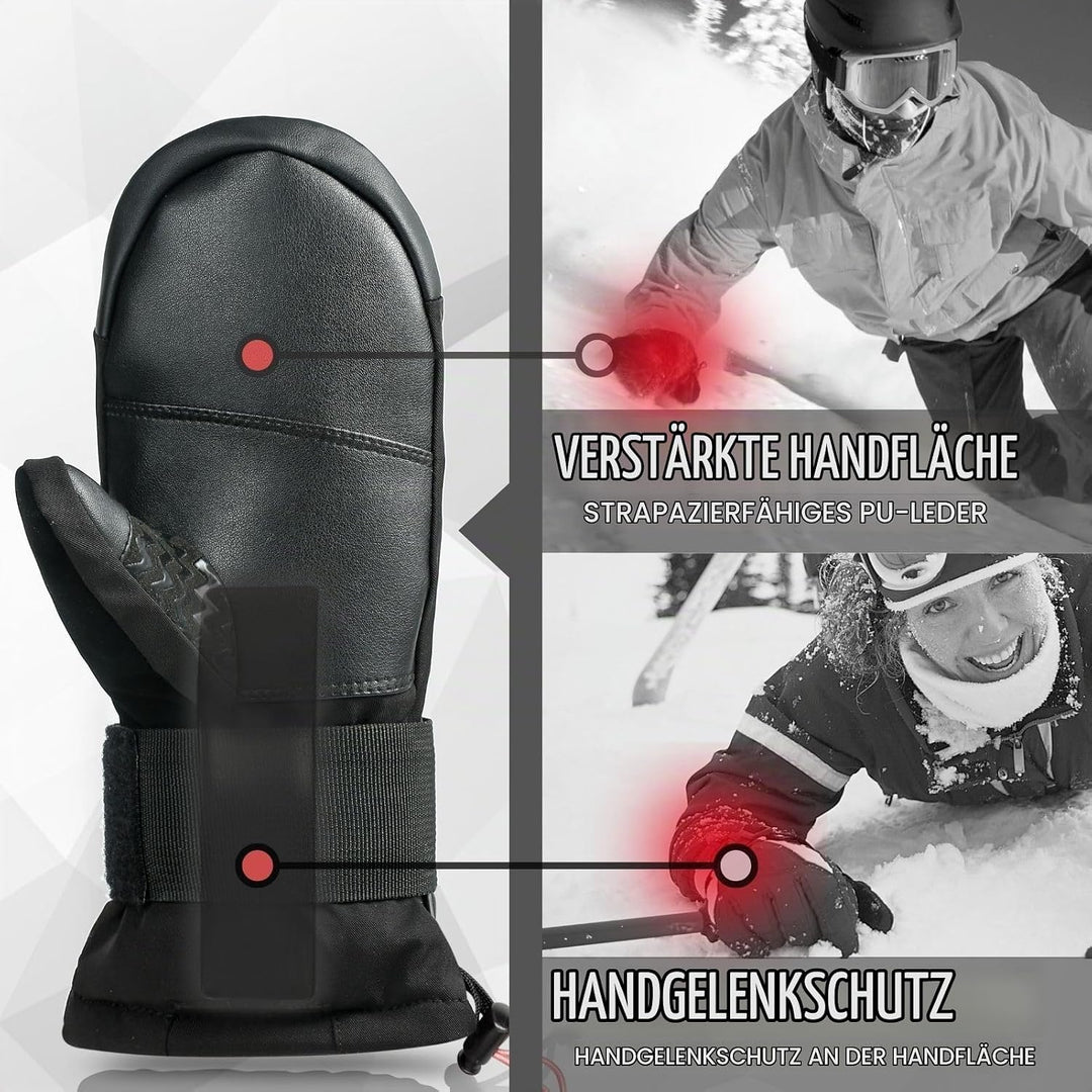 devembr Ski-Fäustlinge mit Handgelenkschützern, Warme Snowboard-Fäustlinge, Wasserdicht (S/M/L) Schw