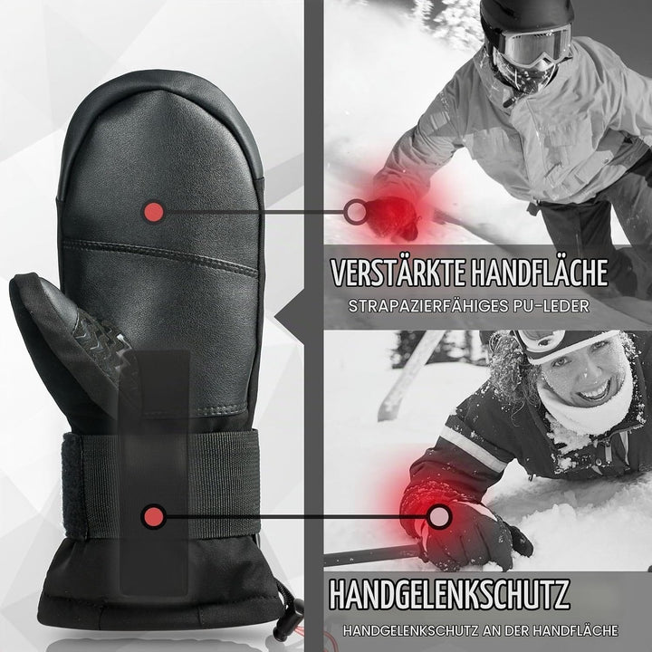 devembr Ski-Fäustlinge mit Handgelenkschützern, Warme Snowboard-Fäustlinge, Wasserdicht (S/M/L) Schw