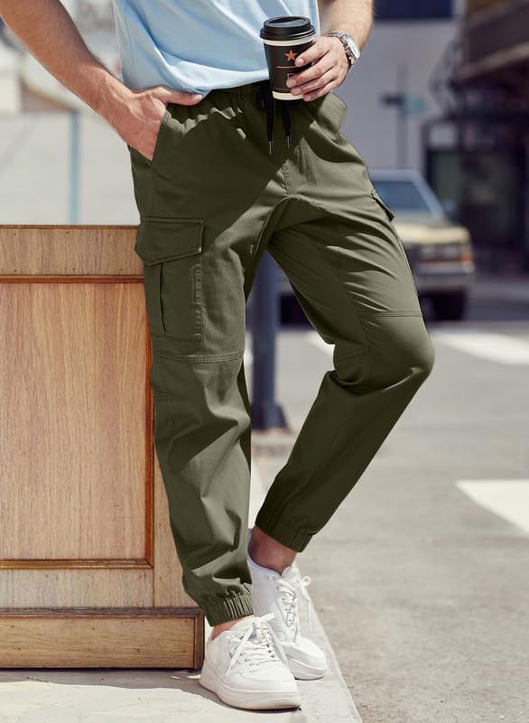 Cargohose Herren Chino Hose mit 6 Taschen Cargo Hose Stretch Jogginghose für Männer mit Bundgummi El