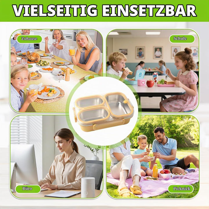 Bento Lunchbox Erwachsene 1000ml Edelstahl Brotdose Edelstahl mit Fächern, Bento Box mit Gabel, Brot