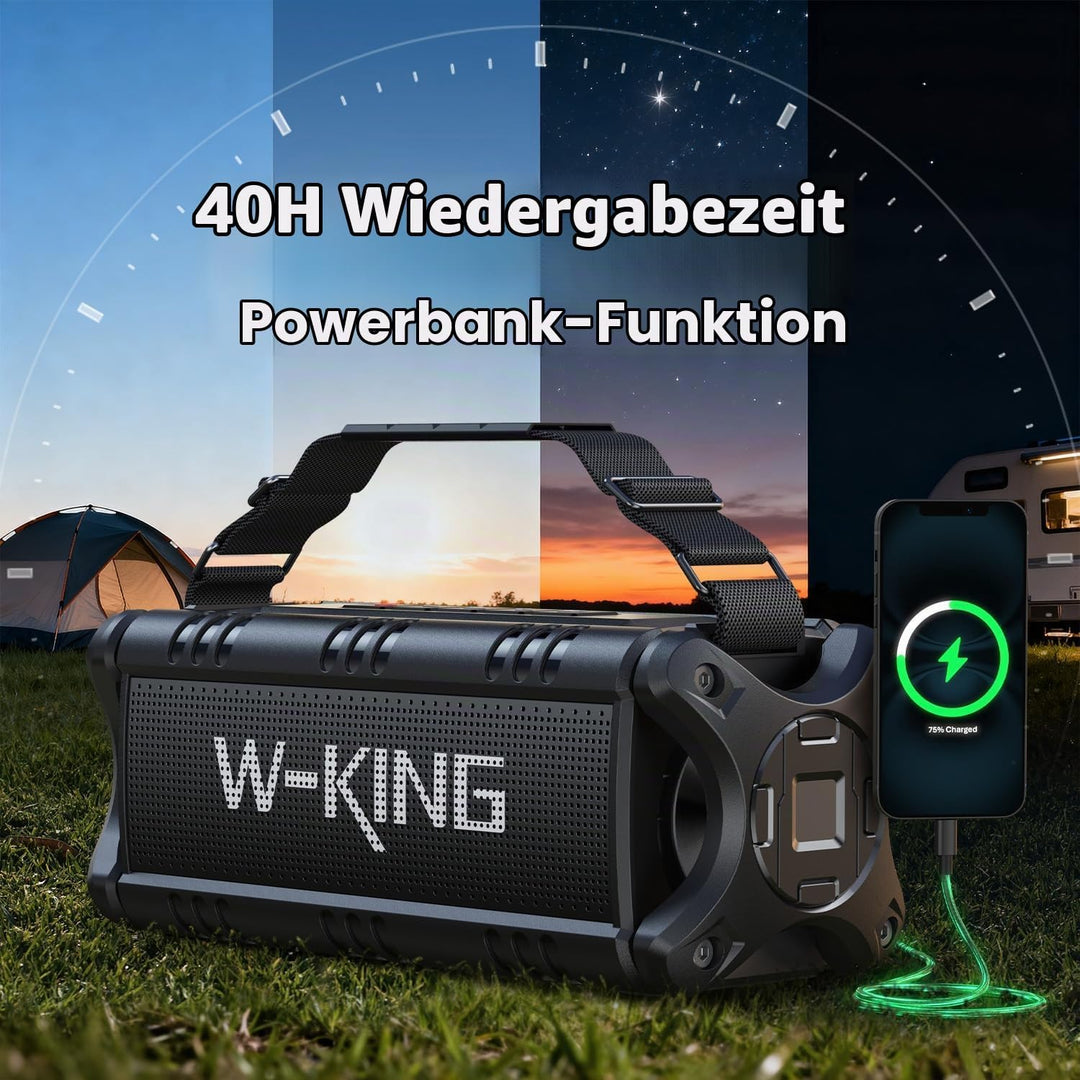 W-KING Bluetooth Lautsprecher, 90W Peak Outdoor Lautsprecher,50W RMS Subwoofer, IPX6 Wasserdicht, Tr