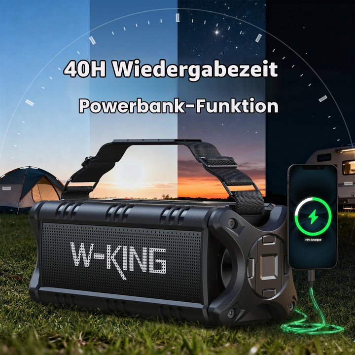 W-KING Bluetooth Lautsprecher, 90W Peak Outdoor Lautsprecher,50W RMS Subwoofer, IPX6 Wasserdicht, Tr
