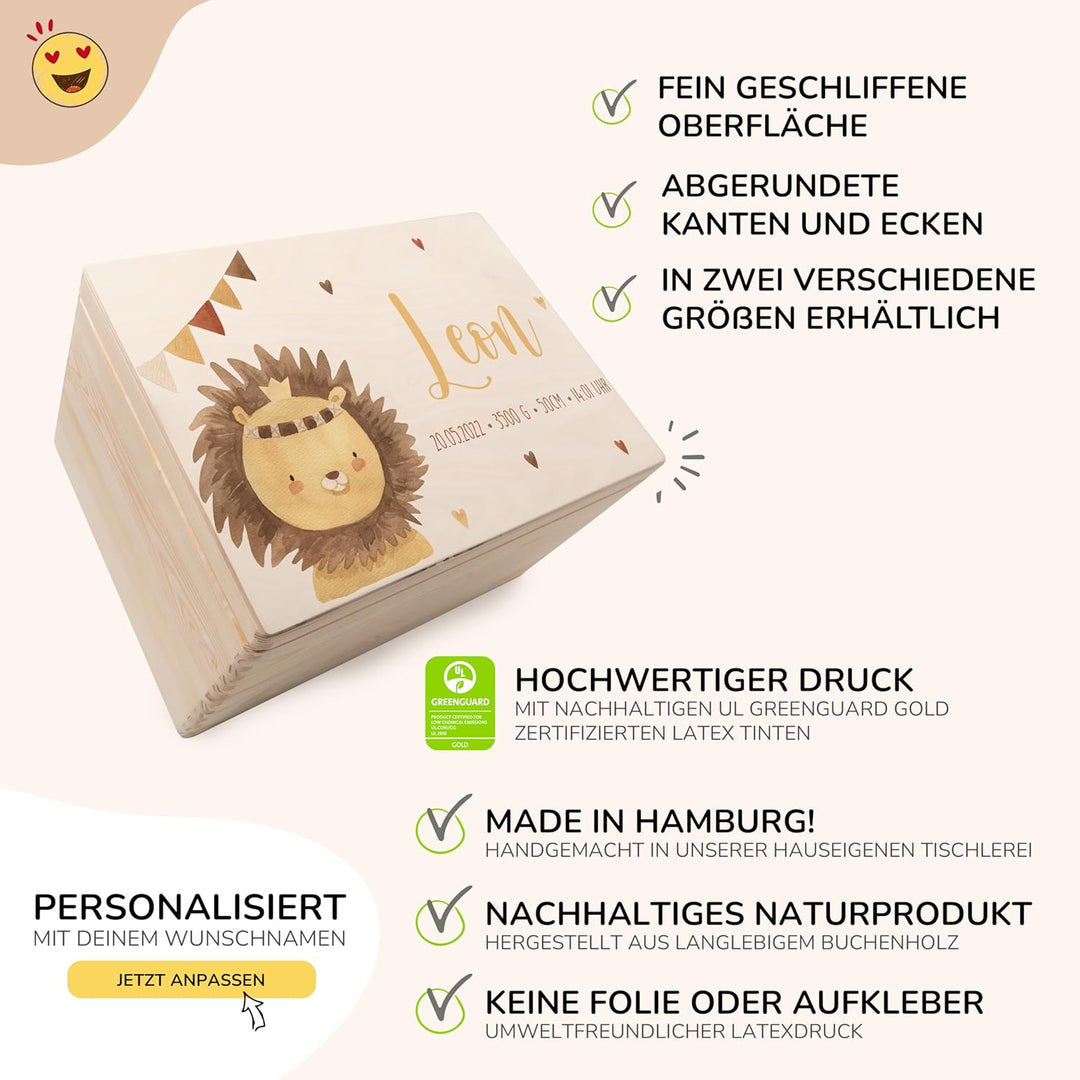 KIDSMOOD - Erinnerungsbox Baby, personalisierte Holzkiste mit Deckel, Ideal zur Aufbewahrung von Eri
