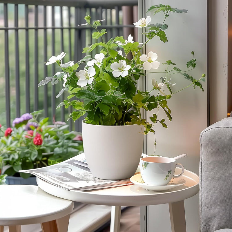 T4U 22cm Selbstwässernder Blumentopf mit Wasseranzeiger Weiss 4er-Set, Selbstbewässerung Wasserspeic