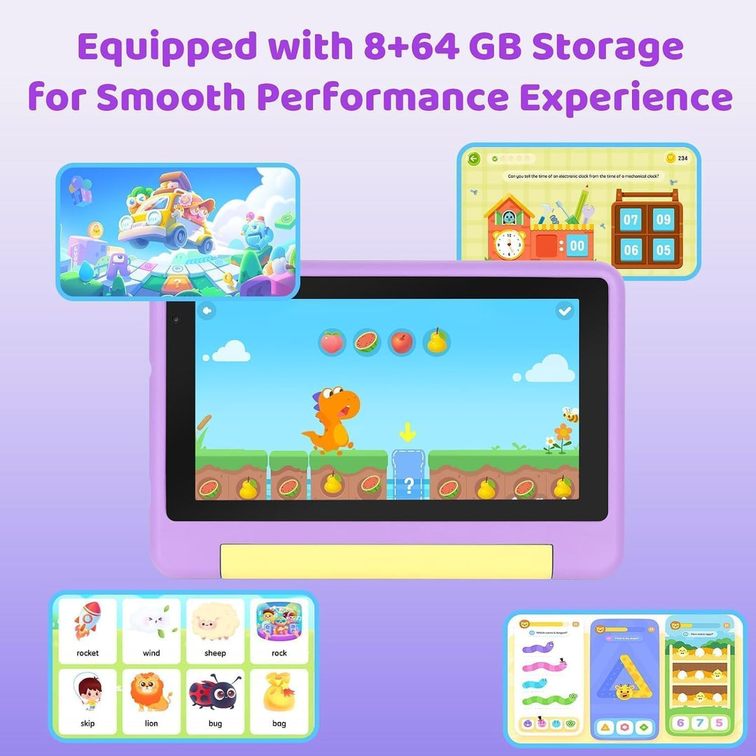 7 Zoll Kinder Tablet mit Hülle, Android Tablet für Kinder, 8GB+64GB(128GB TF Expand), 1024x600 HD Di