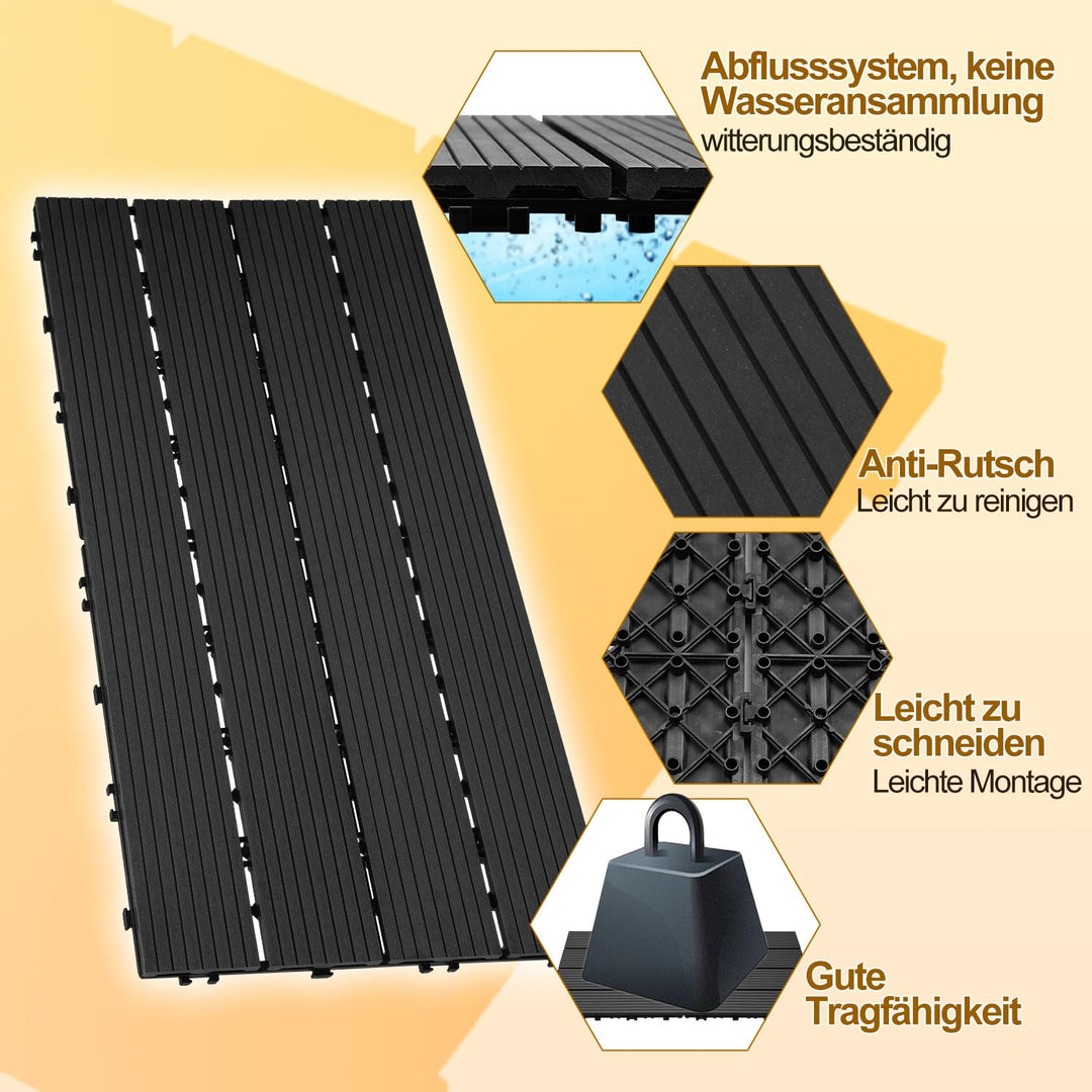 Gimisgu Terrassenfliesen WPC Fliesen, 30x60 cm Holzoptik Klickfliesen Balkonfliesen Klicksystem Terr