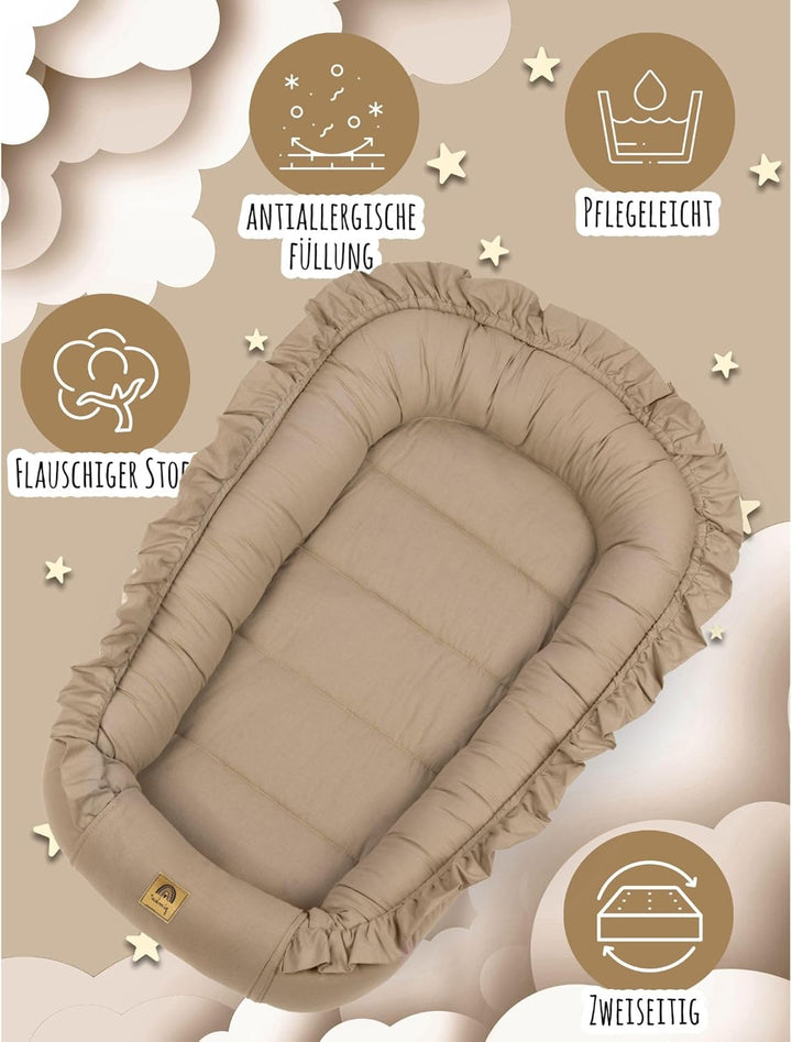 PIMKO Babynest mit rüschen Babynestchen für Baby Kuschelnest Babykokon für Neugeborene Baumwolle Nes