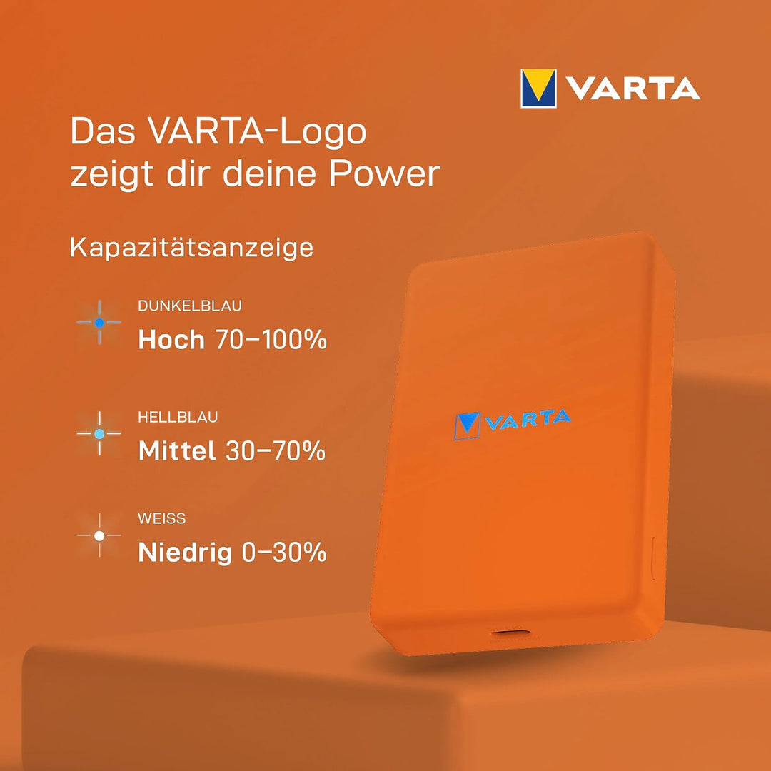 VARTA Power Bank 5000 mAh, magnetische, kabellose Powerbank, Mag Pro, Power on Demand, Ladegerät mit