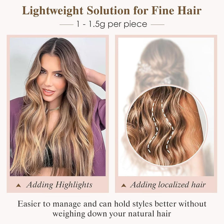 TESS Tape Extensions Echthaar 35 cm, Blond Balayage Tape Klebeband Haarverlängerung 20 pcs Glatt Gol