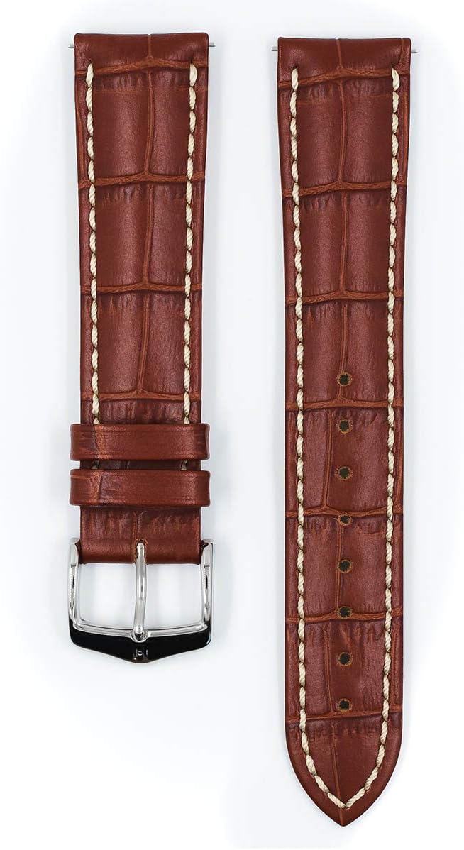 HIRSCH Unisex Uhrenarmband Alligator Style Modell Modena Grösse Uhr 24 mm/Schliesse 22 mm, Farbe Gol