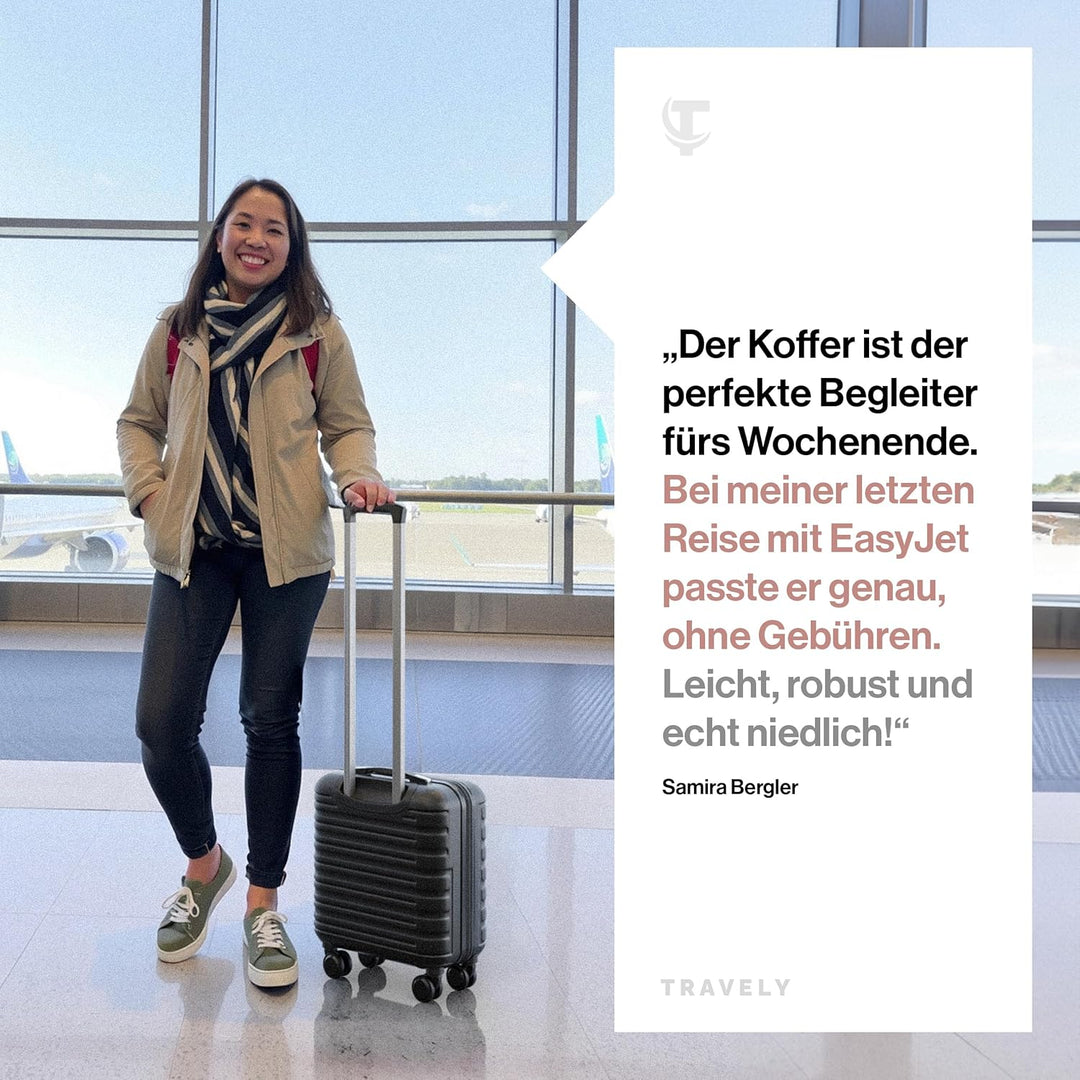 Travely Premium Handgepäck Koffer 45x36x20cm - passend für Ryanair, Lufthansa, Eurowings und co. I 3