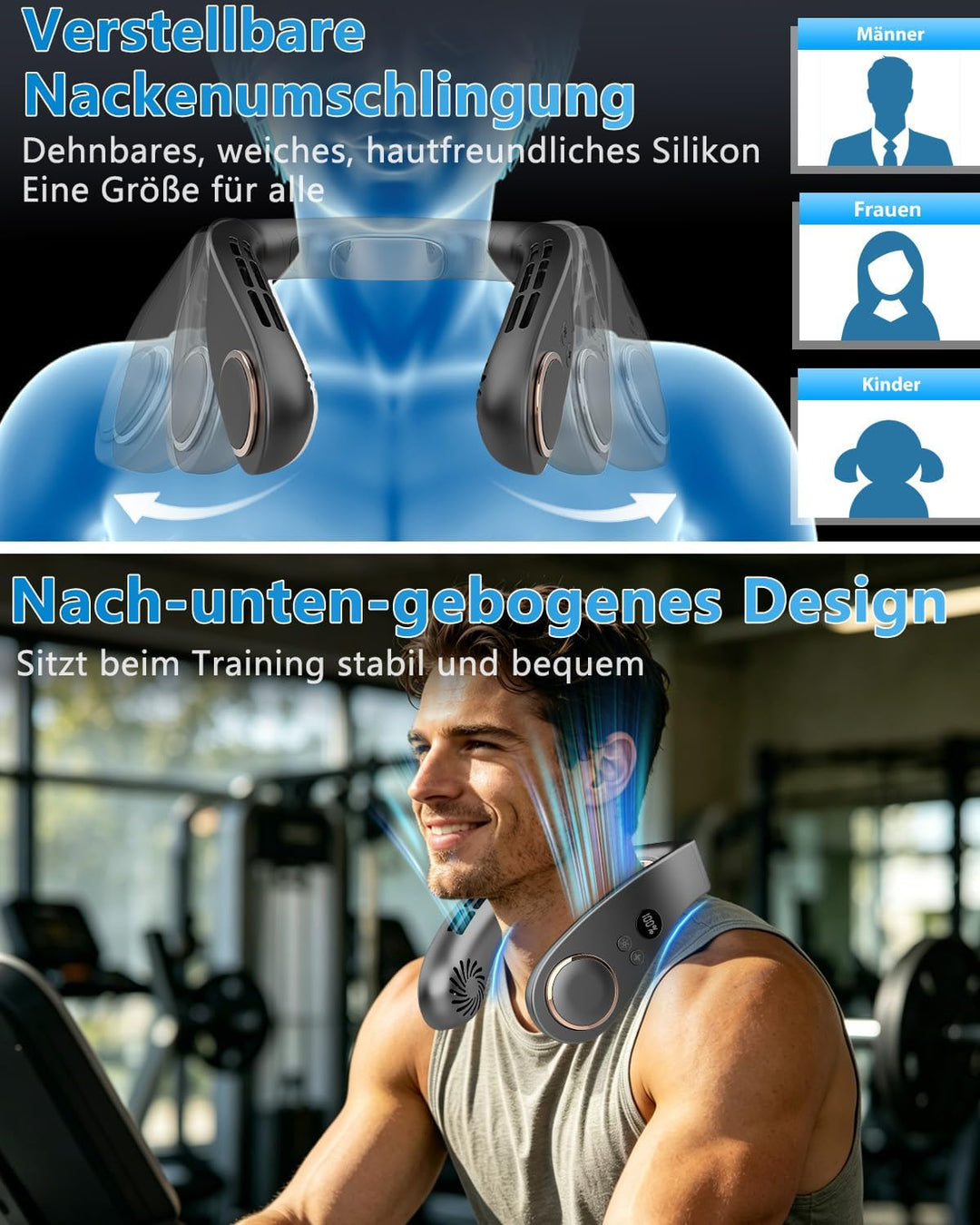 Kouric Nackenventilator mit Kühlung, Halsventilatoren Extra Leise (35dB) 24 Std. USB-C 5500mAh, 5 St
