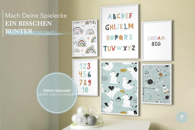 Papierschmiede® Bilder Kinderzimmer Kids Mood Poster Set ABC Dragon Space, Gerahmte Bilder fürs Kind