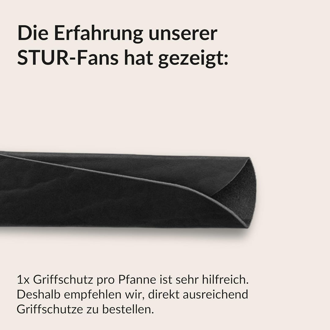 STUR - Griffschutz aus gegerbtem Echtleder – Pfannenstiel Hitzeschutz für Pfannen aus Eisen/Gusseise