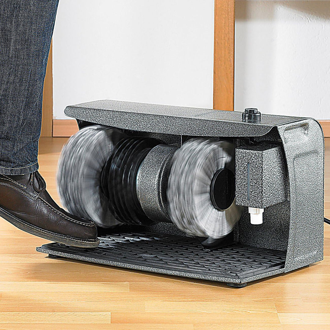 Sichler Haushaltsgeräte Schuhputzmaschine: PROFI Schuhputz-Maschine, Hammerlack, 3 Bürsten, Schuhcre
