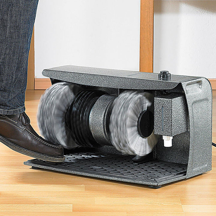 Sichler Haushaltsgeräte Schuhputzmaschine: PROFI Schuhputz-Maschine, Hammerlack, 3 Bürsten, Schuhcre